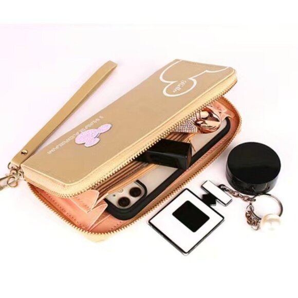 Minnie Mickey Mouse Wristlet Clutch Convertible Long Wallet White Black - Picture 8 of 15